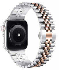 Стальной ремешок для Apple Watch (42mm, 44mm, 45mm, 49mm) Braslet Rolex (Silver - Rose Gold)