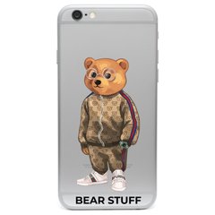 Чохол прозорий Print Bear Stuff на iPhone 6 Plus/6s Plus Мишка в спортивном костюме (brown)