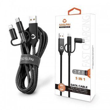 Кабель SOSLPAI 5 в 1 Lightning+USB-C+MicroUSB to USB-A/USB-C