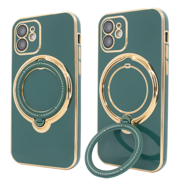 Чехол для iPhone 11 Holder Glitter Shining Сase with MagSafe с подставкой и защитными линзами на камеру Green