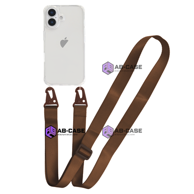 Прозрачный чехол для iPhone 16 Plus c ремешком Clear Crossbody - Brown