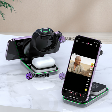Безпровідна зарядка 3 в 1 30w MagSafe (iPhone + Apple Watch + AirPods) зі світильником Black