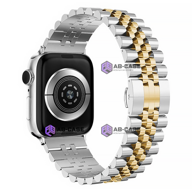 Стальний ремінець для Apple Watch (42mm, 44mm, 45mm, 49mm) Braslet Rolex (Silver - Gold)