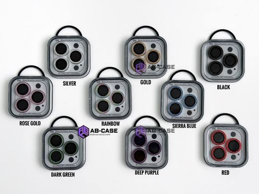 Захисні лінзи на камеру iPhone 14 Pro Max Metal Diamonds Lens блискучі Deep Purple