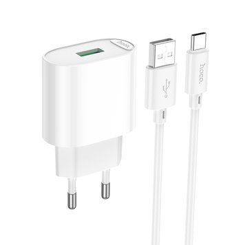 Зарядний пристрій 18W (1 USB) Hoco C109A Fighter QC3.0 з кабелем USB - Type-C (White)