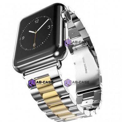 Стальний ремінець Stainless Steel Braslet 3 Beads на Apple Watch (38mm, 40mm, 41mm, Silver-Gold)