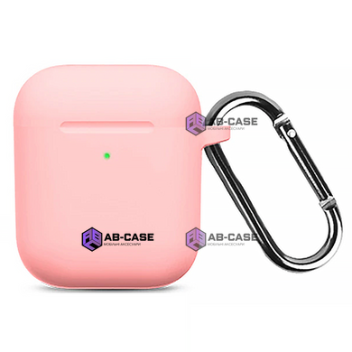 Чехол силиконовый для Airpods 1|2 c карабином Pink