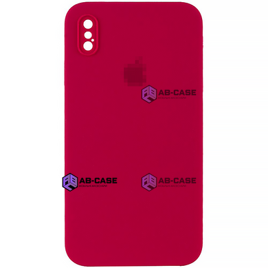 Чехол Silicone Case FULL CAMERA (square side) (для iPhone X/Xs) (Rose Red)