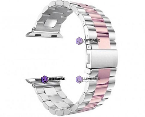Стальной ремешок Stainless Steel Braslet 3 Beads для Apple Watch (38mm, 40mm, 41mm, Silver-Pink)
