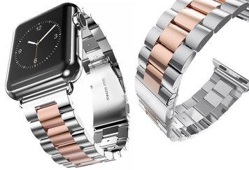 Стальной ремешок Stainless Steel Braslet 3 Beads для Apple Watch (38mm, 40mm, 41mm, [42mm Series 10/11], Silver-Rose Pink)