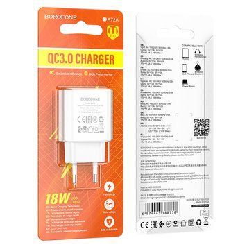 Зарядний пристрій 18W (1 USB) BOROFONE BA72A Spring QC3.0 (White)