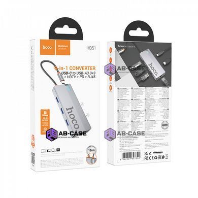 Перехідник Type-C на (HDMI + RJ45 + USB&times;3 + Type-C (PD)) Hoco HB51 &mdash; Grey