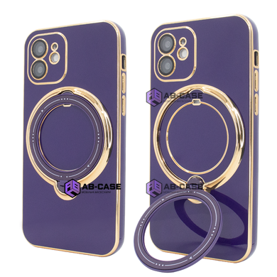 Чехол для iPhone 12 Holder Glitter Shining Сase with MagSafe с подставкой и защитными линзами на камеру Deep Purple