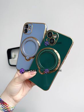 Чехол для iPhone 12 Holder Glitter Shining Сase with MagSafe с подставкой и защитными линзами на камеру Green