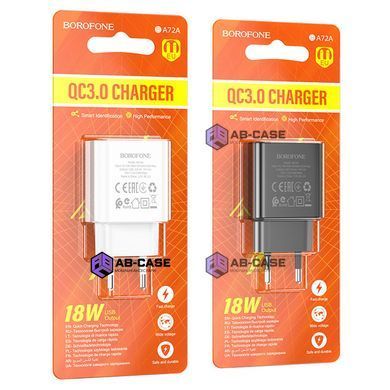Зарядное устройство 18W (1 USB) BOROFONE BA72A Spring QC3.0 (Black)