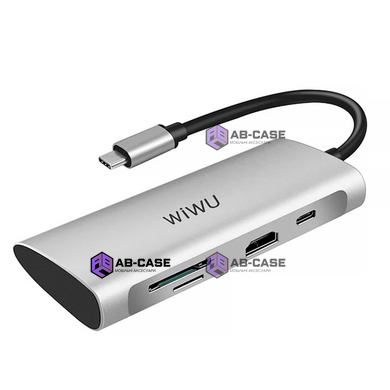 Перехідник Wiwu 7 in 1 (USB-C to HDMI | 3xUSB | SD | USB-C 100w) A731 HP Hub Gray
