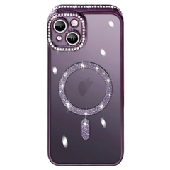 Чехол для iPhone 14 Diamond Shining Case with MagSafe с защитными линзамы на камеру, Deep Purple