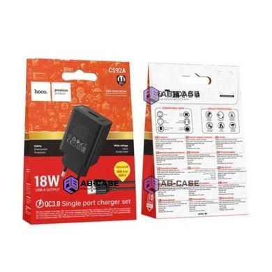 Зарядное устройство 18W (1 USB) Hoco CS92A Leader QC3.0 с кабелем USB - Type-C (Black)