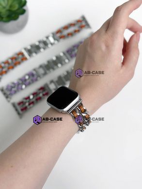 Ремешок для Apple Watch 42mm | 44mm | 45mm | 46mm | 49mm Chance Band браслет металлический с кожой Silver-Brown