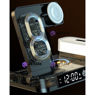 Беспроводная зарядная станция 3 в 1 30w (iPhone + Apple Watch + AirPods) с ночником и будильником Black
