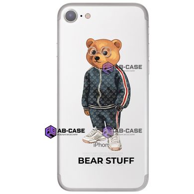 Чехол прозрачный Print Bear Stuff для iPhone SE2 Мишка в спортивном костюме (blue)