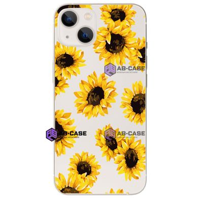 Чохол прозорий Print Flowers на iPhone 13 Цветы подсолнухи