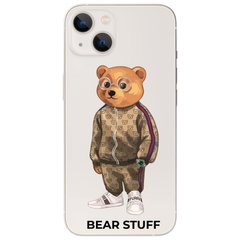 Чехол прозрачный Print Bear Stuff для iPhone 15 Plus Мишка в спортивном костюме (brown)