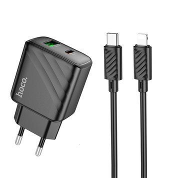 Комплект швидкої зарядки 30W (1 USB + 1 Type-C) Hoco CS23A Sunlight PD+QC3.0 з кабелем Type-C - Lightning (Black)
