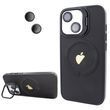 Чохол для iPhone 15 Logo Case PU Leather з лінзами та підставкою Stand Camera - Black