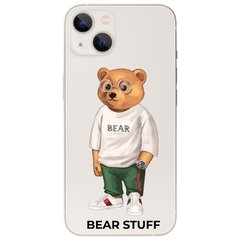 Чехол прозрачный Print Bear Stuff для iPhone 15 Plus Мишка в белой футболке