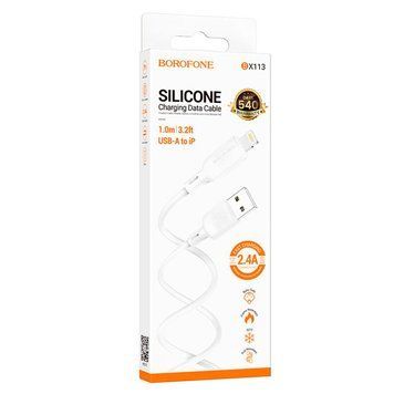 Кабель BOROFONE (USB &ndash; Lightning) 2.4A BX113 Lenny Silicone &ndash; White (1m)