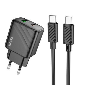 Комплект швидкої зарядки 30W (1 USB + 1 Type-C) Hoco CS23A Sunlight PD+QC3.0 з кабелем Type-C - Type-C (Black)