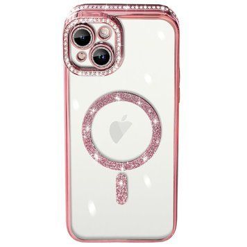 Чохол для iPhone 14 Diamond Shining Case with MagSafe із захисними лінзами на камеру, Rose Gold