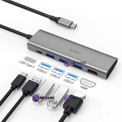Переходник Wiwu 5 in 1 (USB-C to 3xUSB | HDMI | USB-C) HUB докстанция Alpha A531H Gray
