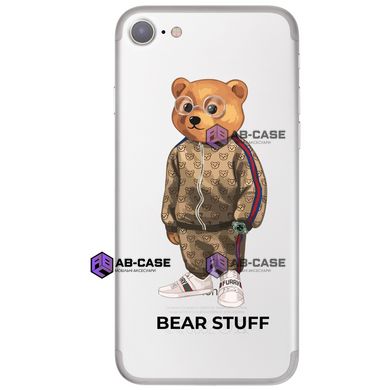 Чехол прозрачный Print Bear Stuff для iPhone SE2 Мишка в спортивном костюме (brown)