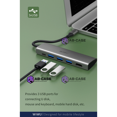 Перехідник Wiwu 5 in 1 (USB-C to 3xUSB | HDMI | USB-C) HUB Alpha A531H Gray