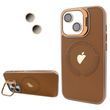 Чохол для iPhone 15 Logo Case PU Leather з лінзами та підставкою Stand Camera - Brown