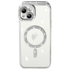 Чехол для iPhone 14 Diamond Shining Case with MagSafe с защитными линзамы на камеру, Silver
