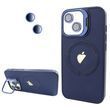 Чохол для iPhone 15 Logo Case PU Leather з лінзами та підставкою Stand Camera - Dark Blue