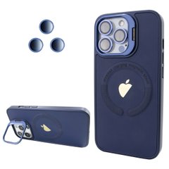 Чохол для iPhone 15 Logo Case PU Leather з лінзами та підставкою Stand Camera - Dark Blue