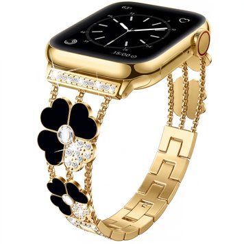 Ремешок Flower Steel Band для Apple Watch : 38mm | 40mm | 41mm | [42mm Series 10-12] &ndash; Gold - Black