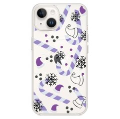 Чехол для iPhone 15 Plus прозрачный Print новогодний Christmas Lollipops - Purple