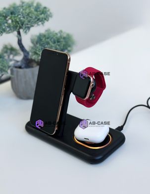 Безпровідна зарядка 3 в 1 Fast Charge Copper (iPhone + Apple Watch + AirPods) Black