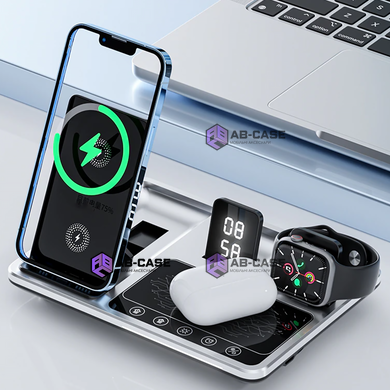 Беспроводная зарядка 3 в 1 30w (iPhone + Apple Watch + AirPods) Electric Lift Silver-Black