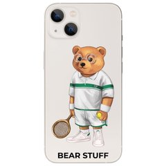 Чехол прозрачный Print Bear Stuff для iPhone 15 Plus Мишка теннисист