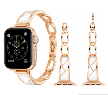 Ремешок для Apple Watch 38mm, 40mm, 41mm, [42mm Series 10/11] - металлический Fashion Lady Band Rose Gold - White