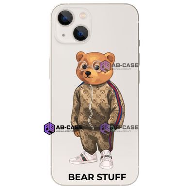 Чехол прозрачный Print Bear Stuff для iPhone 13 mini Мишка в спортивном костюме (brown)