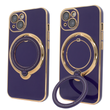Чохол для iPhone 15 Holder Glitter Shining Сase with MagSafe з підставкою та захисними лінзами на камеру Deep Purple