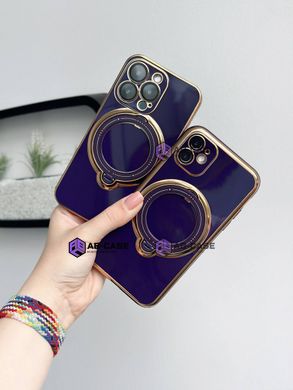 Чохол для iPhone 15 Holder Glitter Shining Сase with MagSafe з підставкою та захисними лінзами на камеру Deep Purple
