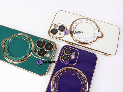 Чохол для iPhone 15 Holder Glitter Shining Сase with MagSafe з підставкою та захисними лінзами на камеру Deep Purple